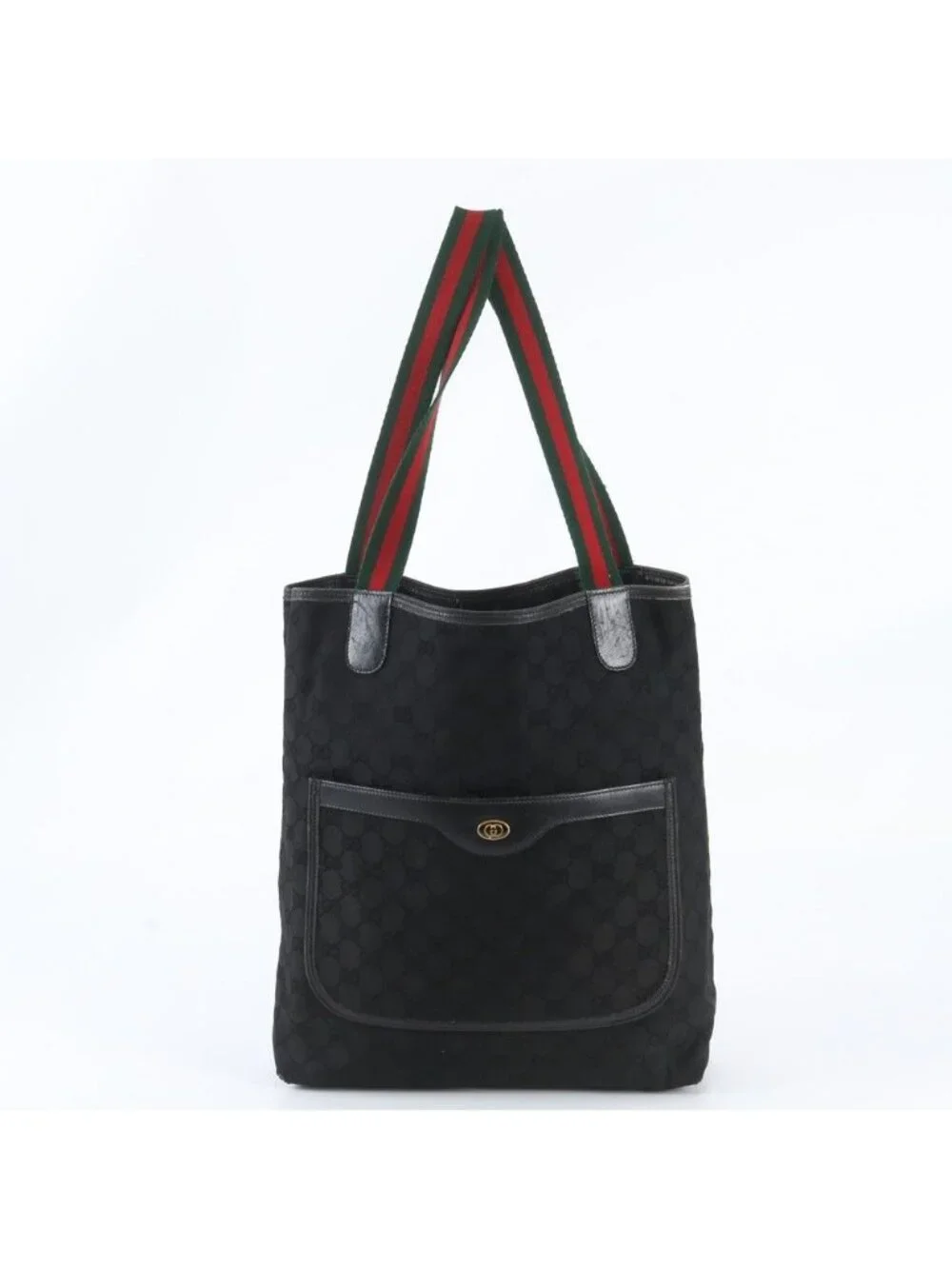 Gucci GG Canvas Sherry Line Leather Tote Shoulder Black